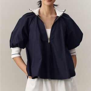 Anthropologie Navy Blue Puff Sleeve Top